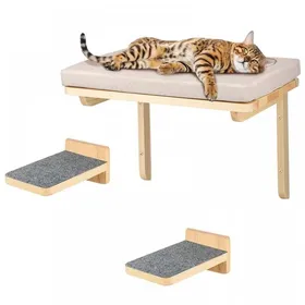 Comparer les prix de JEOBEST Lit Mural pour Chat, Ensemble Mural d'escalade pour Chat, Comprenant des Escaliers pour Chat, 40*30*25cm, Gris