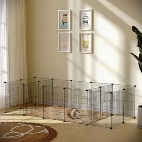 Meilleurs prix pour Enclos Modulable Petits Animaux Lapins Rongeurs Chiots 24 Panneaux Acier avec Portes Noir