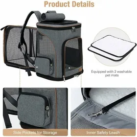 Comparer les prix de Sac à dos transport chien/chat extensible pliable gris avec laisse intérieure Label