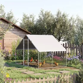 Comparer les prix de Enclos poulailler en acier galvanisé 6 M² parc grillagé 3 x 2 M cage extérieure pour animaux 6 poulets argent-AOSOM.fr
