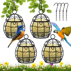 Meilleurs prix pour 4 mangeoires oiseaux métal + crochets S – nourrisseur boule graisse extérieur jardin Label
