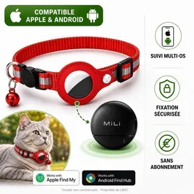 Meilleurs prix pour Traceur GPS (sans SIM) Bluetooth + Collier réfléchissant + clochette - compatible  iOS ou Android - LBDC®