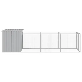 Meilleurs prix pour Niche pour chien avec enclos - WIENS - Gris clair - 110x405x110 cm - Acier galvanisé - Entrée 47x80 cm - Cour étendue