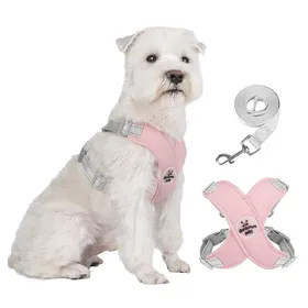 Meilleurs prix pour Harnais pour chien Pet X Frame anti-traction avec laisse réglable réfléchissant anti-étranglement avec gilet rembourré (rose)