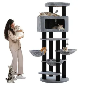 Comparer les prix de PAWZ Road Arbre à Chat XXL Moderne avec Grande Niche Carrée Hamacs et Poteaux Griffoirs en Sisal 213 cm Noir