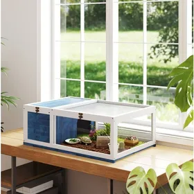 Meilleurs prix pour Terrarium Pour Tortue En Bois Bleu Enclos Reptile FloraGrace Pour Tortue Et Petits Reptiles Couvercle Ouvrant 91x60 5x32cm