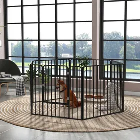 Comparer les prix de Parc enclos modulable pour chien avec 1 porte 6 panneaux modulables intérieur extérieur 80 cm hauteur acier noir