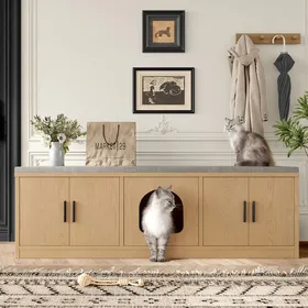 Comparer les prix de Armoire multifonctionnelle pour chat - 140x40x455 cm - Chêne - Panneau de particules - Zone cachée pour litière