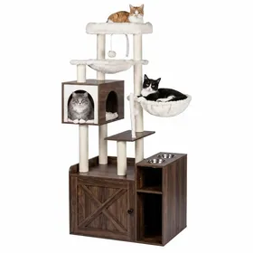 Meilleurs prix pour Relaxdays arbre à chat meuble litière et station repas H x L x P : 144 x 71 x 455 cm poteaux en sisal marron