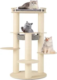 Comparer les prix de GOPLUS Arbre à Chat en Bois de 150cm, avec Perchoir Supérieur Rembourré, Hamac, 3 Plateformes, Griffoirs en Sisal, 66x66x150 cm