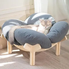 Meilleurs prix pour Panier Chat en Forme de Pétale Lit pour Chat Design avec Structure en Bouleau Robuste (26 KG)Coussin Douillet 55x55x32 cm-Gris