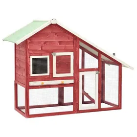 Meilleurs prix pour BEST-HOME Clapier Poulailler à poules - Pour 2/6 poules - Rouge et blanc 140x63x120cm Bois de sapin massif kvci41851