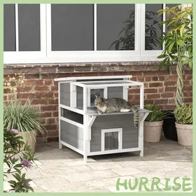 Comparer les prix de Cocosity Maison Pour Chats 2 Niveaux Avec Balcon Abrité Toit Ouvrable Extérieur Intérieur Gris Clair