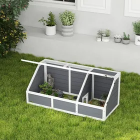 Meilleurs prix pour MOTHINESSTO3287-Maison enclos cage pour petit animal tortue en bois avec couvercle ouvrable loquets 2 espaces distincts gris