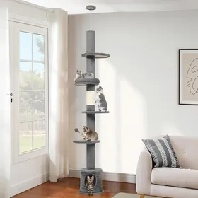Comparer les prix de Tour À Chat Réglable En Hauteur Du Sol Au Plafond, Grande Tour À Chat Mince Avec Griffoir, Condo Confortable, Plates-Formes Et B