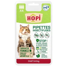 Comparer les prix de HOPI Pipettes Anti Puces Chat de 3 à 6 kg - 4 Mois de Protection - Active dès Application - Extraits de Plantes - Fabriqué en France