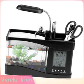 Meilleurs prix pour Garosa lumière daquarium de bureau avec calendrier Horloge daquarium multifonctionnelle USB lampe animalerie aquarium Noir