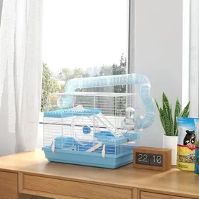 Meilleurs prix pour Cage pour hamster portable avec cabane roue de course gamelle bouteille deau 475 x 315 x 295 cm bleu clair