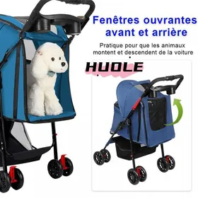 Comparer les prix de HUOLE - Poussette bleue pour animaux - Roues pivotantes doubles panier intégré pliable - Convient aux chats et aux chiens.