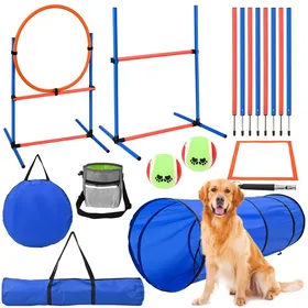 Comparer les prix de 70 pièces agility chien équipement Obstacles et Entrainement kit d'agilité pour chien Tunnel Anneau de saut, 2 balles