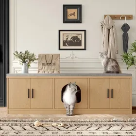 Meilleurs prix pour Niche Meuble Pour Chat 140x40x45.5cm Chêne - Griffoir Ventilation Intégrés Maison À Litière Cachée Pour Couloir&entrée