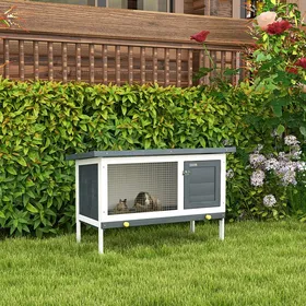 Meilleurs prix pour Clapier sur pied cage à lapin avec niche intérieur toit ouvrant porte verrouillable 90 x 45 x 65 cm noir blanc