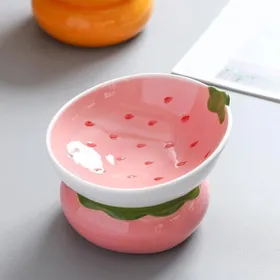 Meilleurs prix pour Gamelles céramique chat inclinées 15° nourriture sèche/humide accessoires animaux fraise