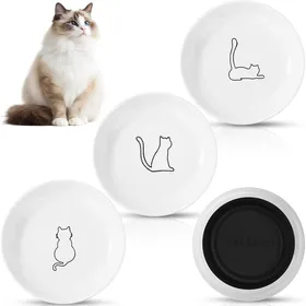 Meilleurs prix pour 3 gamelles céramique plates 15×3 cm + base caoutchouc pour chaton croquettes/eau