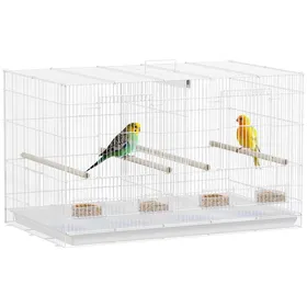 Meilleurs prix pour Cage à oiseaux - PawHut - avec séparateur 4 perchoirs plateau coulissant 4 mangeoires - acier - 76 x 46 x 46 cm - blanc