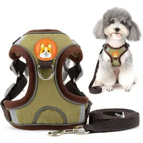 Meilleurs prix pour Ensemble Harnais et Laisse pour Petit Chien Anti Traction Réglable Réfléchissant Chiot Harnais Veste en Daim Souple Anti- Marron S