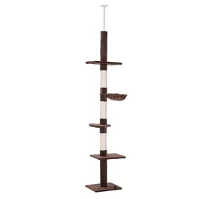 Meilleurs prix pour Arbre À Chat Réglable Plafond Marron 40x34x230-260cm-Structure Robuste Poteaux Sisal-Base Stable Sécurisée