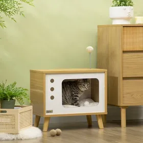 Comparer les prix de MOTHINESSTO1237-Maison niche pour chat forme de tv avec coussin douillet et balle rebondissante - 50 x 28 x 43 cm