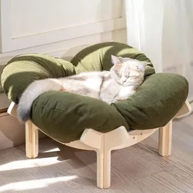 Comparer les prix de Panier Chat en Forme de Pétale Lit pour Chat Design avec Structure en Bouleau Robuste (26 KG) Coussin 55x55x32 cm-Vert foncé