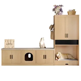 Comparer les prix de Niche Ensemble 2-en-1 Meuble pour Chien et Chat Banc Armoire avec Lit Griffoir Mangeoire et Cache Litière - Rangement
