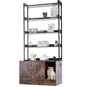 Comparer les prix de Meuble cache bac à litière pour chat - ZGEER - 85x49x149 cm - 4 étagères de rangement - Marron foncé - MDF haute densité