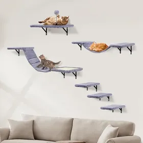 Comparer les prix de Ensemble Mural D'Escalade Pour Chat Xxl Avec Escalier Mural, Hamac, Pont À Chat, Planche À Gratter Et Arbre À Chat, Meubles Mu