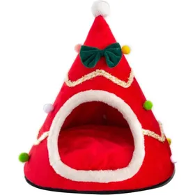 Comparer les prix de Lit de Noël pour animaux - MICH - Maison chaude - Lavable - Coussin amovible - Antidérapant - Forme de sapin de Noël