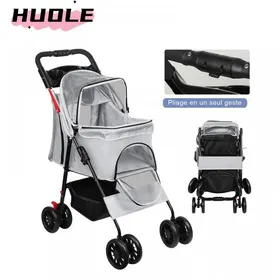 Comparer les prix de Poussette grise pour animaux - HUOLE - Roues pivotantes doubles panier intégré pliable - Convient aux chats et aux chiens.