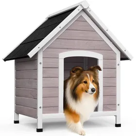 Comparer les prix de VOUNOT® Niche pour chien extérieur en bois 72x62x83cm gris - Toit étanche - Plancher amovible - Pieds antidérapants