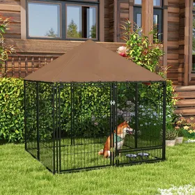 Comparer les prix de Chenil extérieur pour Chiens en métal et Tissu Oxford Support gamelle et Toit résistant aux intempéries Espace spacieux