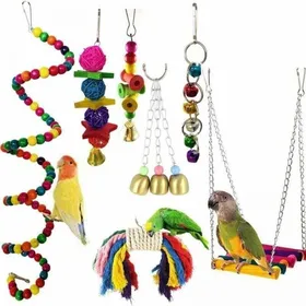 Comparer les prix de Jouets pour perroquets - Virex® - Lot de 7 - Clochettes suspendues - Balançoires - Jouets pour cage