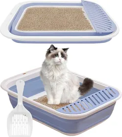 Comparer les prix de Bac À Litière Pour Chat, Grande Maison De Toilette Pliable Avec Pelle À Litière, Portable, Entrée Basse, Toilettes De Voyage Avec