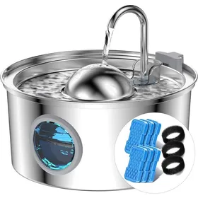 Meilleurs prix pour Fontaine A Eau Chat Avec Fenêtre Transparente 32L Fontaine À Eau Pour Chat En Acier Inoxydable 6 Pièces Filtre À Charbon+[YF208]