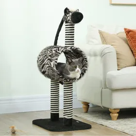 Comparer les prix de Arbre à Chat Zèbre avec Tunnel et Poteaux en Jute - ELVMI - en Panneau de Particules Noir et Blanc 485 × 35 × 93 cm