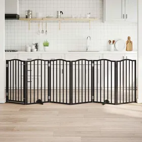 Meilleurs prix pour Barrière pour chiens - vidaXL - 6 panneaux - Noir - Bois de peuplier - 50x90x2 cm par panneau - Longueur totale 300 cm