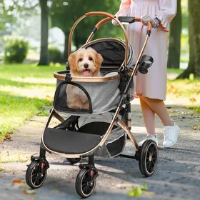 Meilleurs prix pour YITAHOME Poussette 3-en-1 pour Chien Chat - Transporteur Amovible - Pliable Portable - Gris