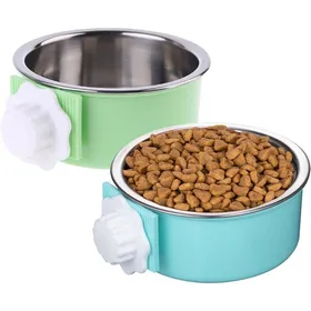 Meilleurs prix pour Lot de 2 gamelles amovibles en acier inoxydable pour cage ou enclos pour chiot chien moyen et chat (bleu vert)