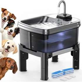 Meilleurs prix pour 9L Fontaine a Eau Chien avec Support Réglable sur 3 Hauteurs Distributeur Eau Chien avec 3 Filtres Filtration à Quatre Couches