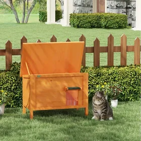 Comparer les prix de Niche pour chat d’extérieur isolée avec toit ouvrant et rideau de porte - ELVMI - en Bois Orange 85 × 50 × 685 cm