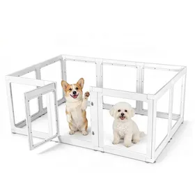 Meilleurs prix pour 10 Panneaux Parc pour Chien Transparent avec Porte Verrouillable Adapté Chiens Chats Lapins pour Intérieur et Extérieur